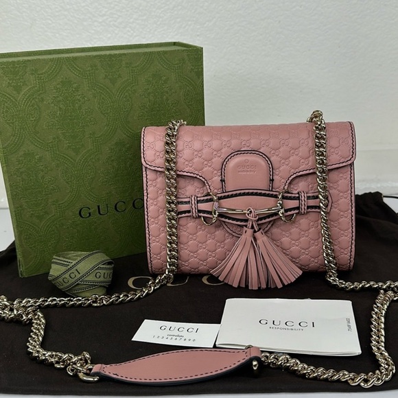 NEW Gucci Emily Guccissima Pink Small Crossbody Bag Horse-bit embellishment - Picture 7 of 10